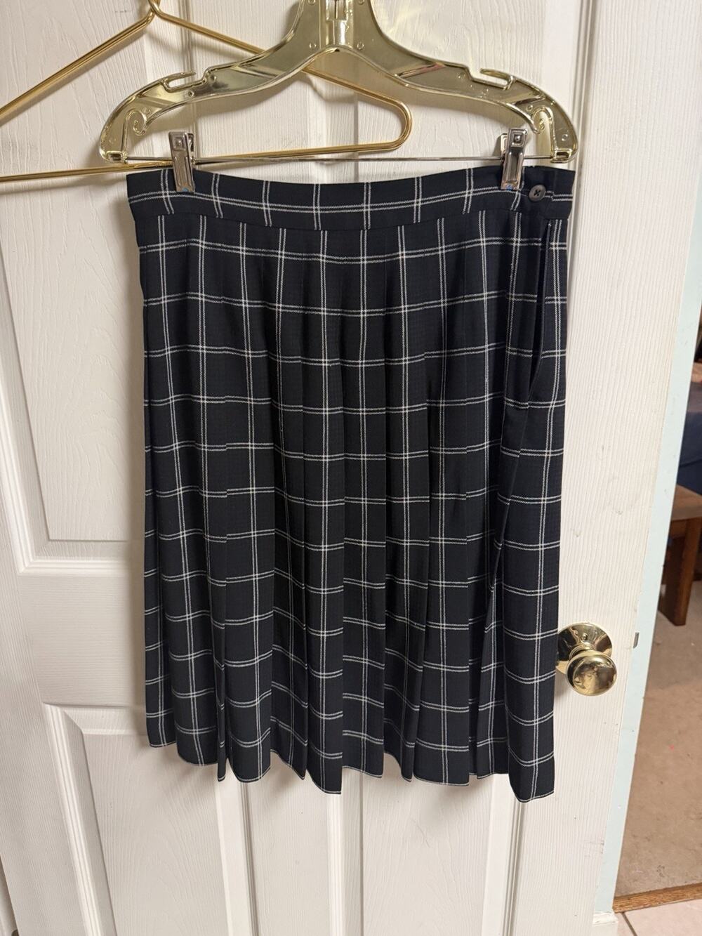 Liz Claiborne Black White Stripe Pleated Schoolgirl 32x24 Sz 14 Skirt Large 90s